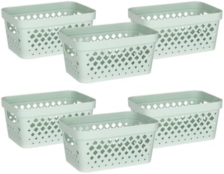 Glad Plastic Baskets for Organizing, Set of 6 | Pantry Storage for Under Counter, Linen Closet, and Bathroom | Nesting Shelf Bins with Handles, 1 Gallon, Sage by Glad