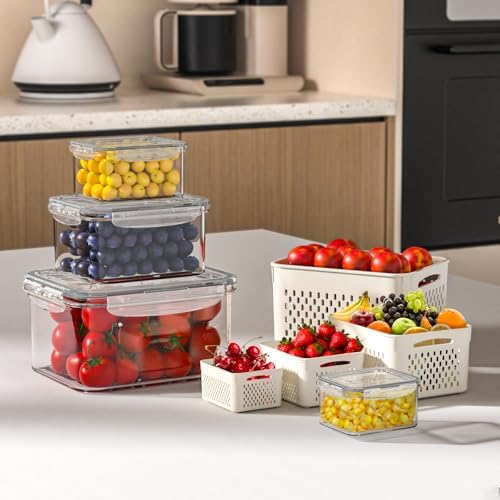 Dayacoco Fruit Storage Containers for Fridge 8 Pcs with Drain Basket - Image 6