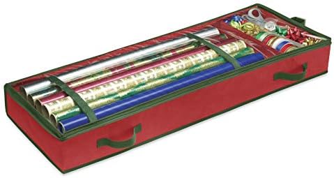 Whitmor Christmas & Holiday Gift Wrap Organizer - Holds 30 inch rolls - Stripe, Red - Image 2