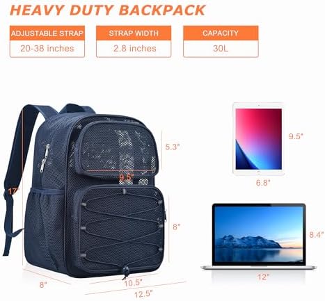 Bagenius Heavy Duty Mesh Backpack, 30L See Through Large Capacity Beach Bag - Image 3