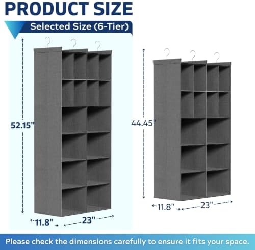 6 Tier Hanging Closet Organizer, 16 Compartments Dual Row Storage, Grey - Image 2