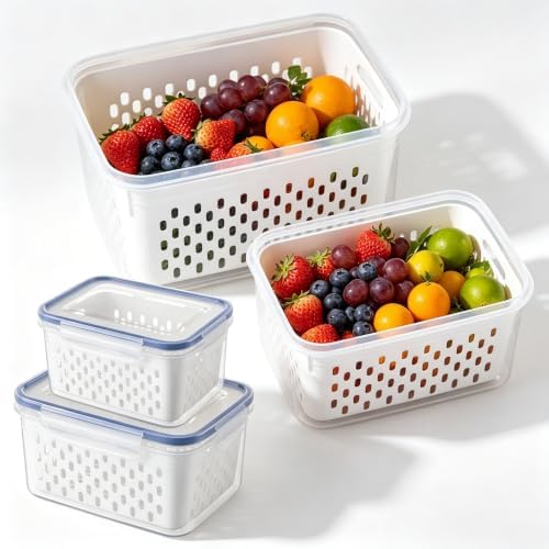 Produce Storage Set – 2 Containers w/ Colander Baskets for Fruits/Veggies by Unknown