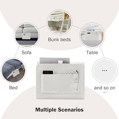 YOUDENOVA Bedside Caddy, Bedside Organizer for Dorm Room, Bunk Bed, Beige - Image 6