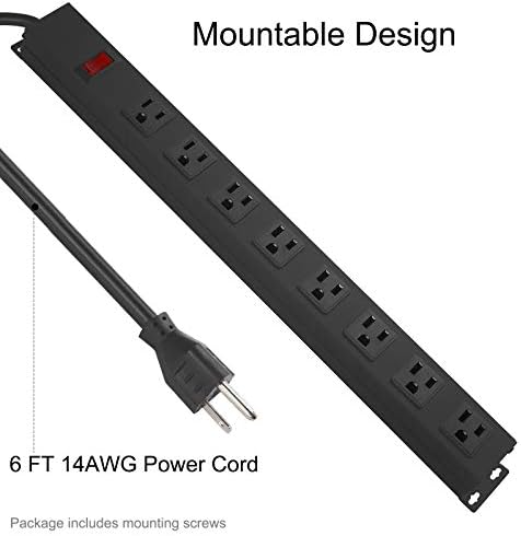 HHSOET Heavy Duty Long 8 Outlets, 14AWG Extension Cord, Black, 6FT, 4 - Image 4