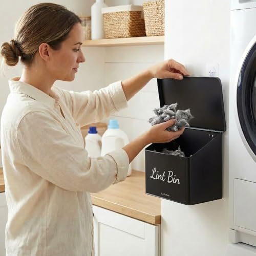 Metal Magnetic Lint Bin With Lid For Laundry Room Decor With Small Lint Holder Bin| Metal Box| Lint Holder Bins for Organzation (Black, Small) - Image 5