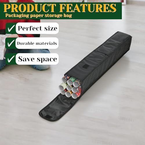 Clear PVC Christmas Wrapping Paper Organizer Storage, 30" Gift Wrap Organizer Zippered Storage, Fit for 18-25 Rolls (Nylon Black) - Image 4