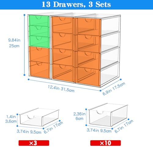 ARSTPEOE Acrylic 13-Drawer Storage & Makeup Organizer for Desk, Bath - Image 3