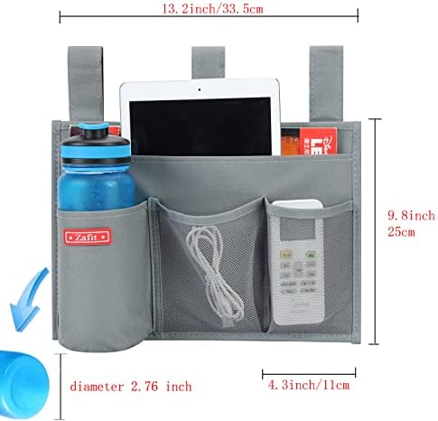 Zafit Hanging Bedside Caddy, Bedside Storage Organizer for Magazine, Phone, Remote control (4 Pockets-Grey) - Image 3