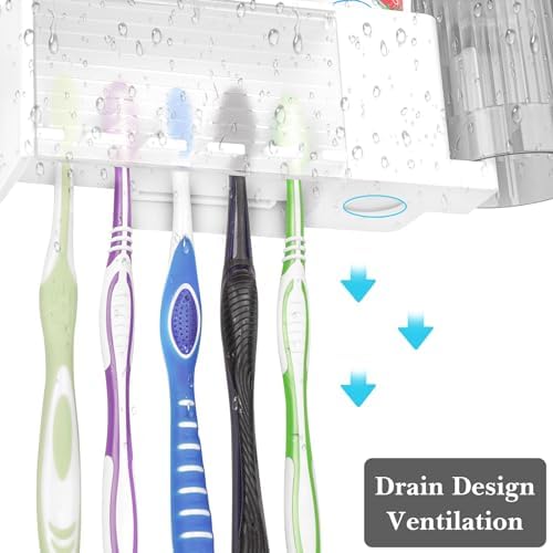 Linkidea 5-Slot Wall Mount Waterproof Toothbrush Holder for Bathroom, Plastic Organizer for Toothpaste, Compatible with Oral-B CrossAction, Colgate Renewal Manual Toothbrush (White) - Image 2