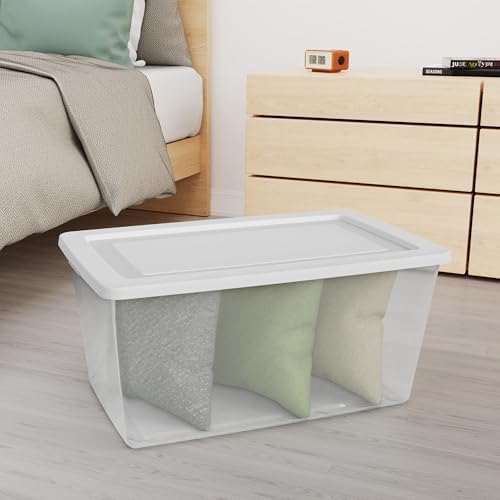 Sterilite Storage Box, Clear Plastic Snap Lid Tote, White, 90 Qt, 16-Pack - Image 5