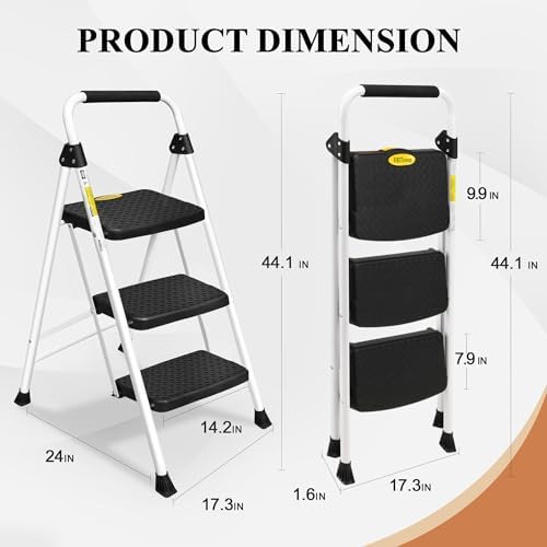 HBTower Step Ladder, Folding Step Stool with Wide Anti-Slip Pedal - Image 5