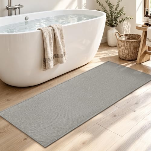 chakme Bathroom Rugs Mat 59x17, Ultra Thin Non Slip Bath Mat Runner Quick Dry Absorbent Bath Mat for Bathroom Floor, (Dark Grey, 59"x17") - Image 3