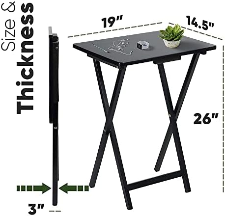 PJ Wood - Folding TV Tray Table Set of 2 - Black Collapsible Snack Tables - Image 3