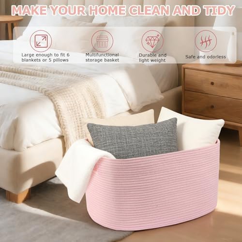 25"x16"x16" Rectangle Pink Woven Blanket Basket,Large Basket - Image 6