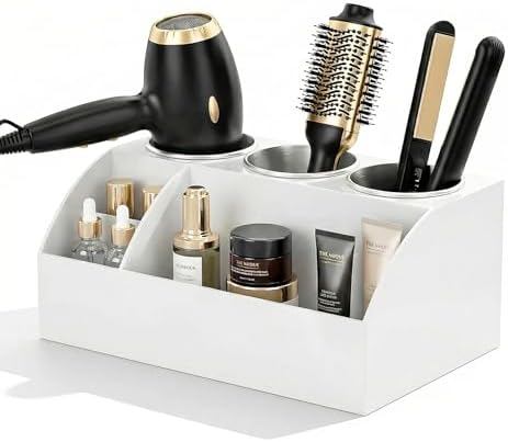 Hair Tool Organizer Countertop, Bathroom Vanity Organizers and Storage, Acrylic Hot Tools Organizer Storage for Hair Dryer, Curling Iron, Brush, Hair Straightener (White) by Unknown