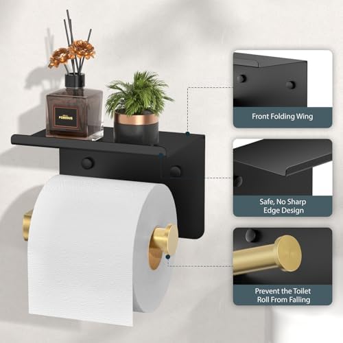 FORIOUS Toilet Paper Holder with Shelf, Adhesive or Screw, Commercial - Image 4