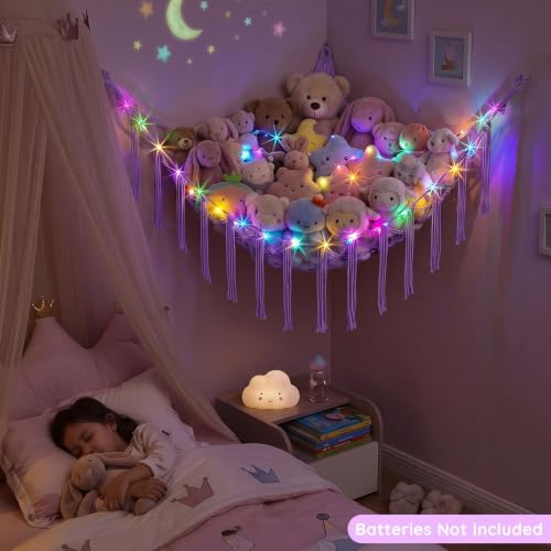 Basumee Stuffed Animals Hammock with LED Light Corner Net, Girls Room Decor - Image 3