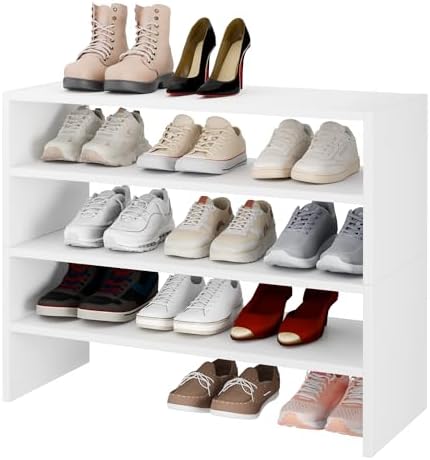 Whitmor Stackable 28" Extra Wide 2-Shelf Storage Organizer, Stackable Wood Combination Shoe Organizer Racks Shelves for Closets, Entryway, Hallway, Garage,White,2 Pack - Image 7