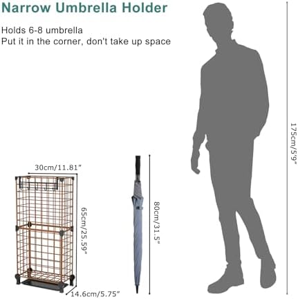AWTATOS Umbrella Holder Entryway, Umbrella Stand Freestanding, Brown - Image 2