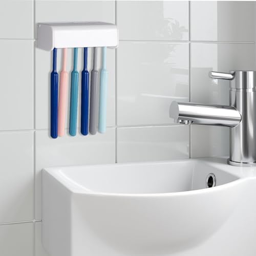 2 Pack 6 Slots Wall Mount Toothbrush Holder with Cover, Self Adhesive Toothbrush Storage Organizer for Shower, Toothbrush Hanger for Bathroom, Medicine Cabinet, Dorm - Image 5
