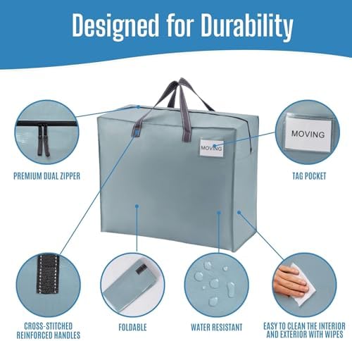 VENO Heavy Duty Moving Bags, Storage Bags, 22 Gallon, Light Blue, 4 Pack - Image 5