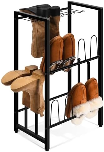 GADFISH Free Standing Shoe Racks, Vertical Boot Rack, Black Metal Boot Storage Organizer Tall Boots Organizer for Closet, Entryway, Shoe Rack for Boots, Sneakers, Fit 8 Pairs by GADFISH