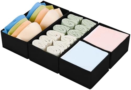 DIMJ Drawer Organiser System Drawer Organiser - Fabric Storage Box, Drawer Inserts for Wardrobes, Wardrobe Organiser for Clothes, Pack of 12, Black Classic by DiMJ