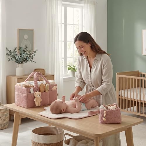 PeraBella Baby Diaper Caddy Organizer, Nursery Storage Baby Basket 3Pcs Set - Image 4