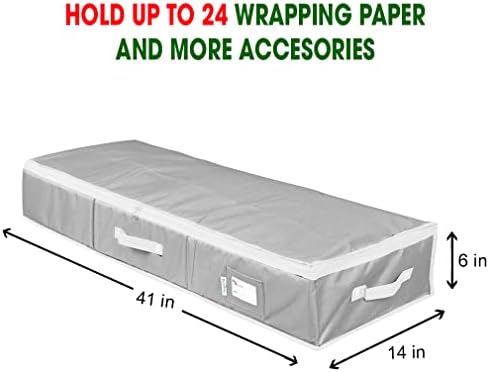 Wrapping Paper Storage Container | Gift Wrap Organizer Under Bed 41”x14”x6” Box Holder for 18-24 Rolls Up to 40” | 600D Oxford Material | Pockets for Ribbon Bows (Grey) - Image 2