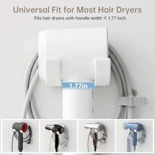 Hair Dryer Holder Wall Mount with Plug & Cord Organizer for Bathroom - Image 2