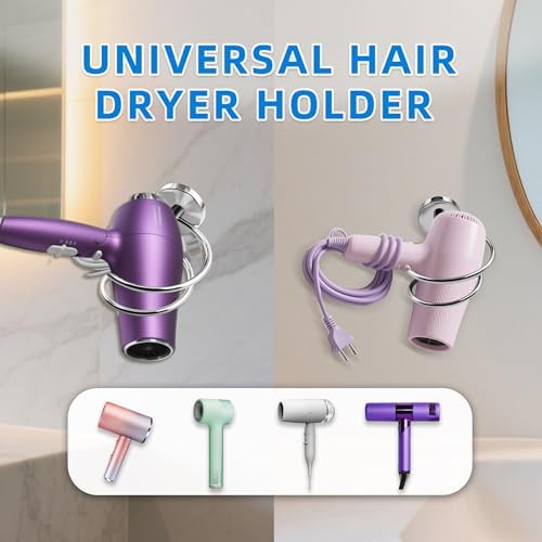 Bathroom Hair Dryer Holder Hair Care Tools Holder Wall Mount Chrome Finished Stainless Steel-Silver - Image 7