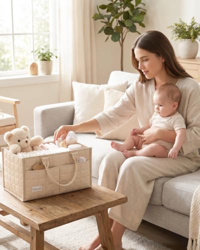Baby Diaper Caddy Organizer, Portable Nursery Storage Basket with Handle - Image 5