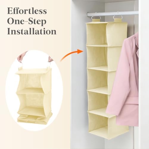 Lifewit 5 Tier Hanging Closet Storage Organizer for Shelves, Beige, 2 Pack - Image 6