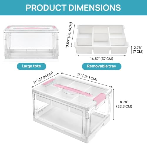 Vtopmart 24 QT Pink Clear Craft Organizer with Tray & Dividers, 1 Pack - Image 2