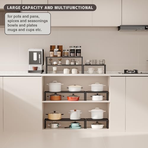 Magheo Expandable Cabinet Shelf Organizer, 1 Pack Stackable Kitchen Counter Shelf Riser, Metal Spice Rack Heavy Duty Countertop Organizer Storage for Kitchen, Pantry, Cupboard, Rv (5.9in Height,Black) - Image 5