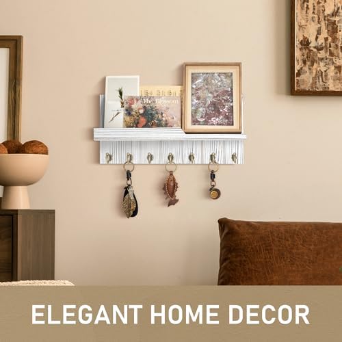Rebee Vision Key Holder Wall Mount with 7 Hooks for Entryway, Whitewash - Image 4