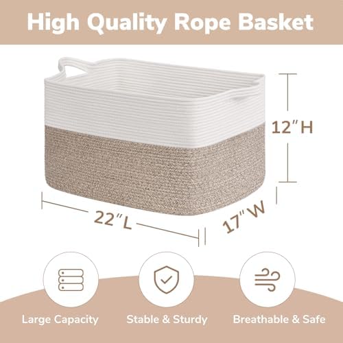 Goodpick 75L Extra Large Woven Blanket Basket, 22" x 17" x 12", Light Brown - Image 3