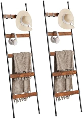 ELYKEN 2 Pack Blanket Ladder, 5-Tier Towel Rack, Wall-Leaning Quilt Holder by ELYKEN