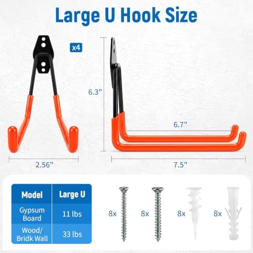 Garage Hooks Heavy Duty, 4 Pack Large 7.5 Inch Ladder Hooks Orange - Image 2