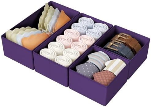 DIMJ Drawer Organizers Clothes, Set of 4 Dresser Organizer Bins, Fabric Closet Organizers and Storage, Shallow Drawer Dividers for Nursery, Clothing, Baby Clothes, Socks, Underwears, Tie (Purple) by DiMJ