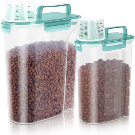 LEAWALK 3+5Lbs Airtight Dog Cat Pet Food Storage Container (Clear Blue) by LEAWALK
