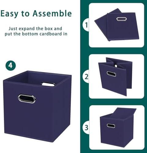 Black Foldable Storage Cubes Bins, Fabric Storage Box Cubes Organizer Baskets with Dual Handles for Home Organizer,Set of 3,(Navy Blue) - Image 6