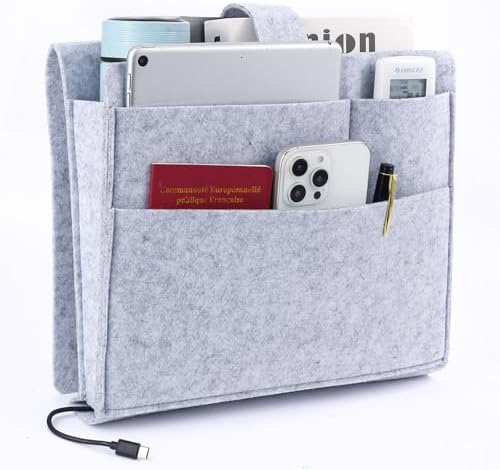 Seefoo Bed Caddy Organizer, Bunk Bed Shelf Caddy with 4 Pockets Grey by Unknown