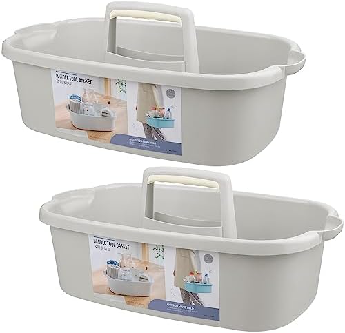 Large Cleaning Supplies Caddy Portable Shower Caddy Basket Light Gray 2Pk by JiatuA
