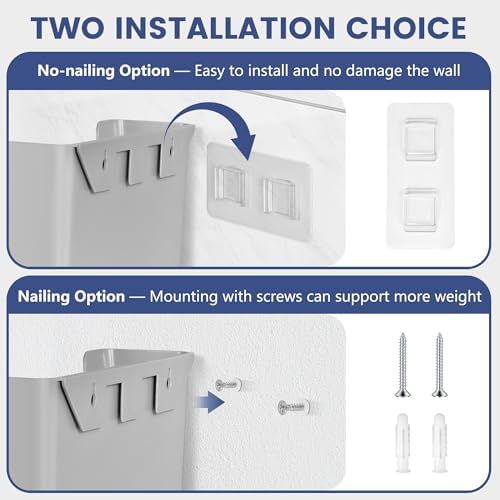 JOMOLA No Drilling File Holder 2 Pack Mail Organizer Wall Mount File Organizer Holder Office Wall Hanging Files Magazines Organizer Plastic Door Mount Wall Pocket with Adhesive Pad, Grey Color - Image 3
