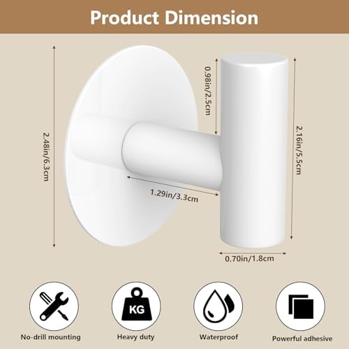 Heavy Duty Towel Hooks, Stainless Steel White Adhesive Hooks for Coat, Bags, Towels, Robes, Hats, Aprons – No Drill Bathroom, Kitchen, Hotel Wall Hooks (4 Pack) - Image 2