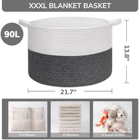 INDRESSME XXXLarge Woven Rope Blanket Basket Living Room, 90L - Image 3
