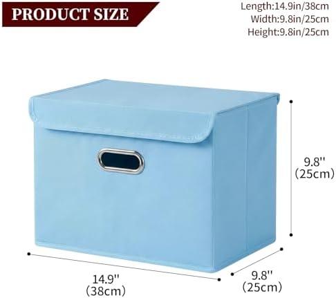 STOREONE Fabric Storage Cube Bins Foldable Organizer Container Collapsible Basket with Lids and Metal Handles, for Home, Bedroom, Closet 3 Pcs (multicolour-blue) - Image 2