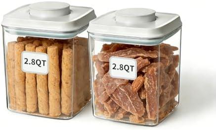 Dog Food Storage Containers Set with One-Touch Lid, 2-Pack (2.8 QT / 2.65 L) BPA-Free Cat Food Storage Container，Stackable Durable PET, Best for Dog Treats, Supplements & Daily Feeding by EQI