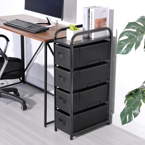 MAX Houser 4 Drawer Narrow Dresser Fabric Storage Tower Vertical Slim Storage Chest Organizer Nightstand Side/End Table Small Standing Organizer Removable Drawers Wood Top for Bedroom, Bathroom（Black - Image 5